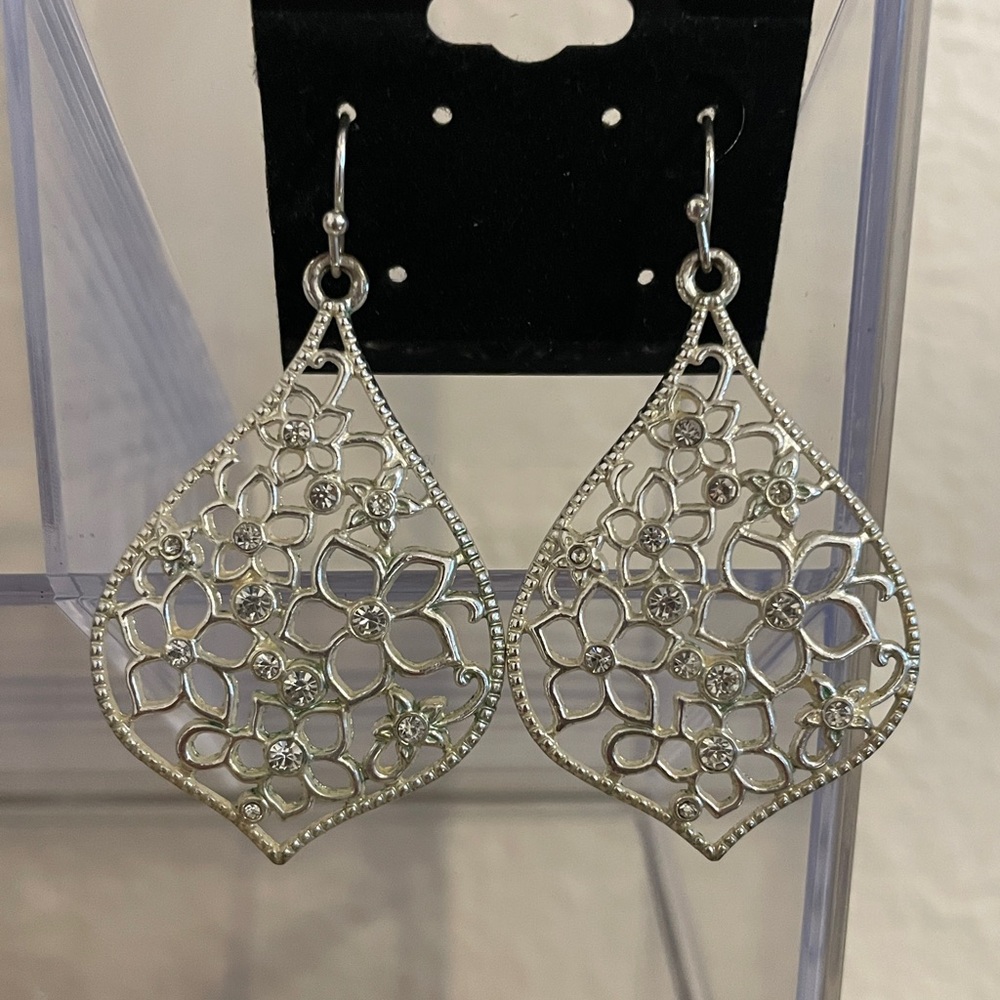 Silver Floral Drop Earrings